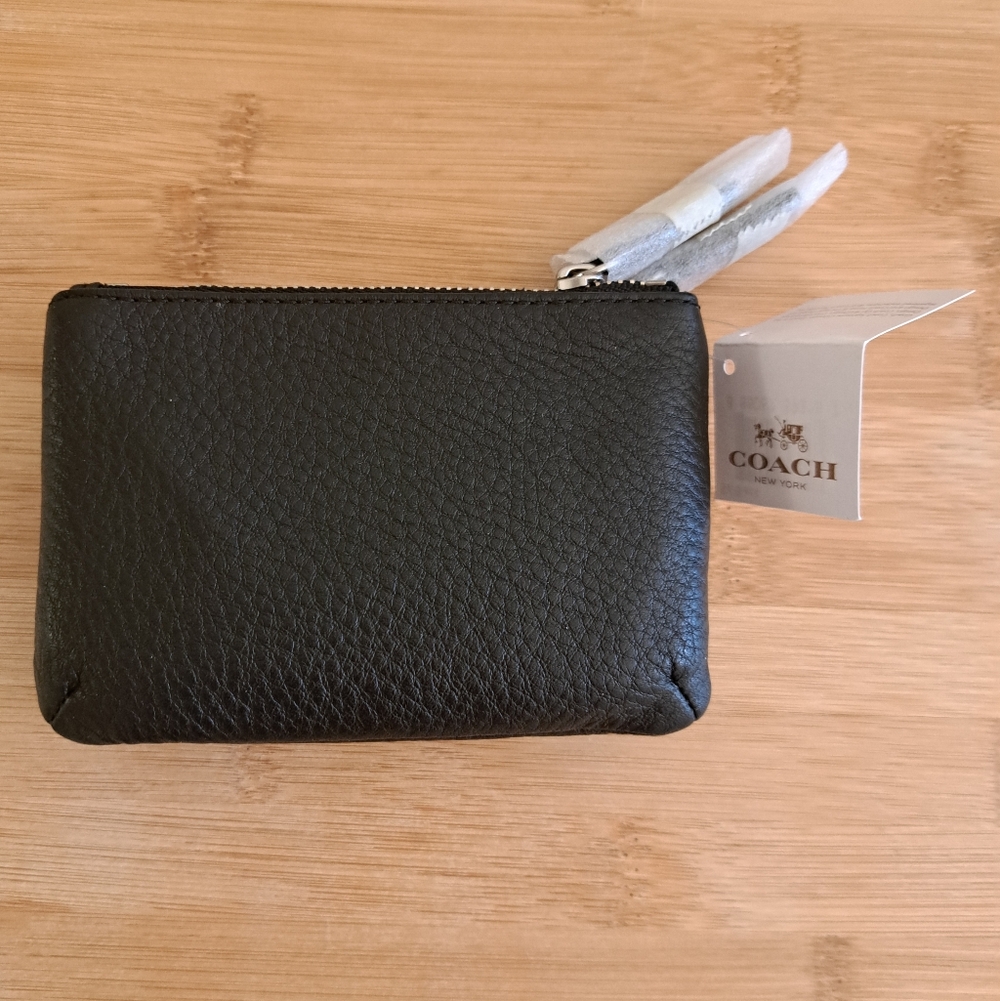 🔥NWT, COACH Park Pebbled Leather Double Gusset Zip Coin Wallet In Black, Silver - Picture 11 of 13